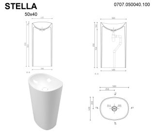 Напольная раковина Whitecross Stella 0707.050040.100 50см белый глянец